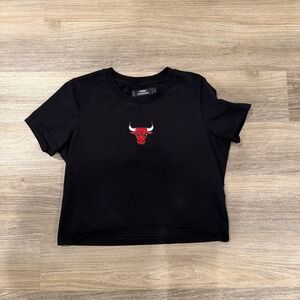Chicago Bulls Pro Standard Crop T Shirt Black Logo Athletic Tee Womens L
